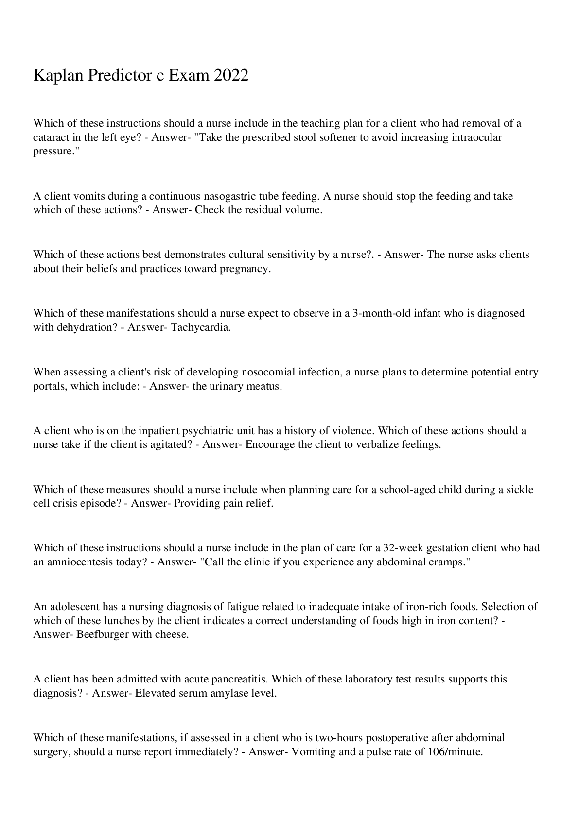 Preview image for Kaplan Predictor c Exam 2022